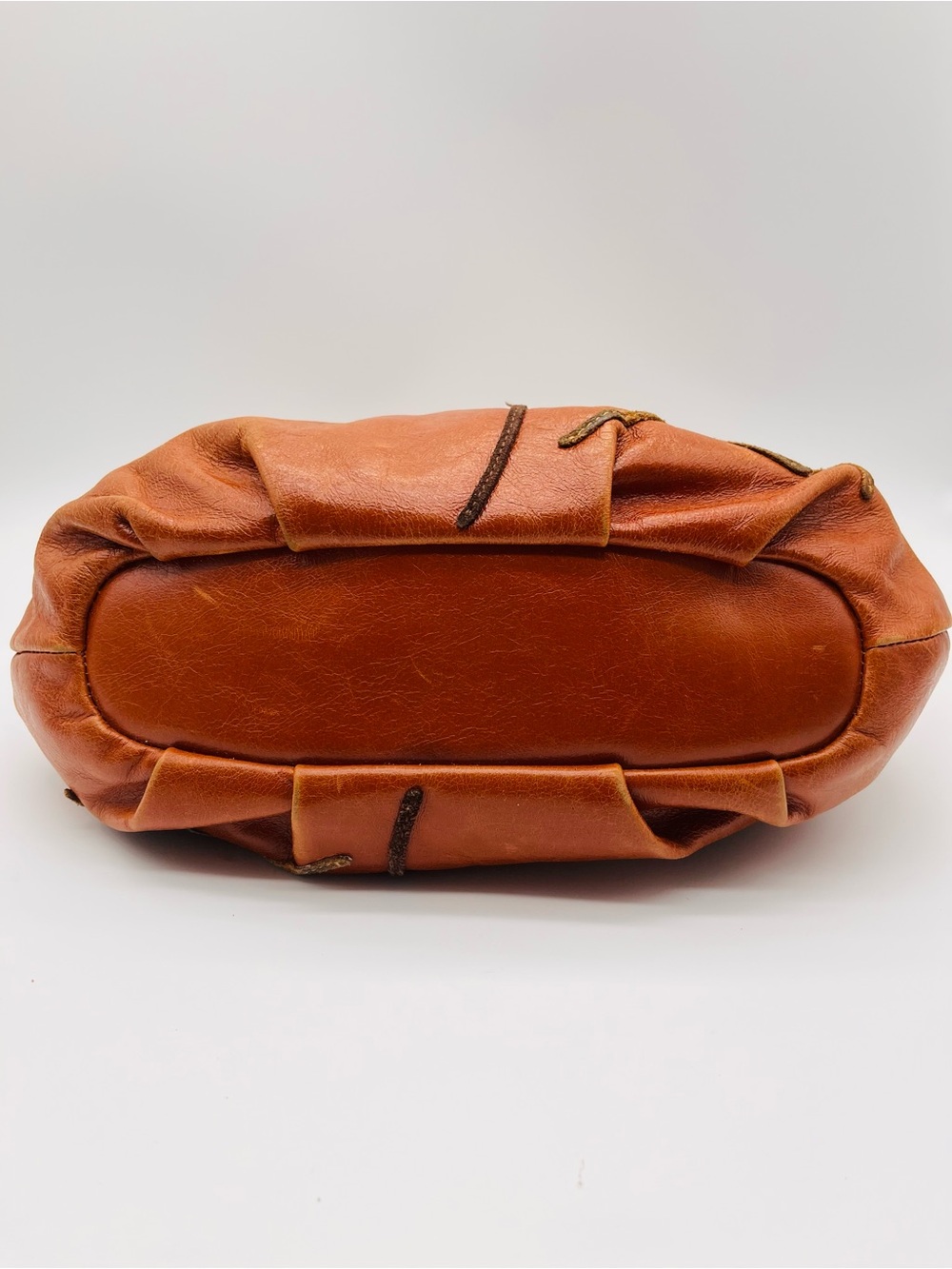 Reto Nordstrom Cognac Leather Shoulder Bag Suede Leaf Appliqués Hobo Bucket - Picture 6 of 11